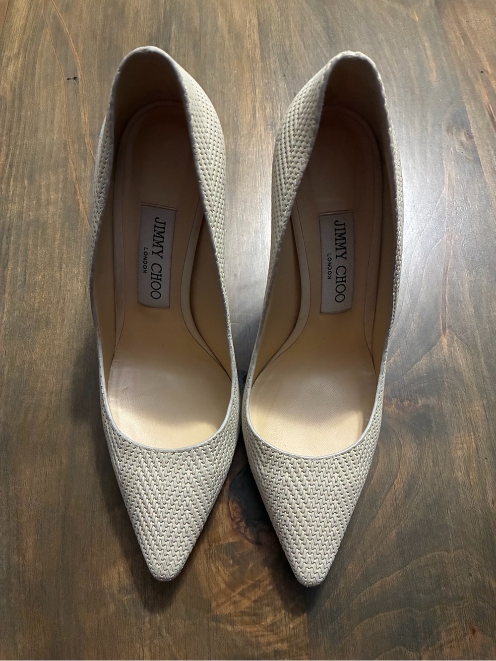 Jimmy Choo Cream Woven Pointed-Toe Pumps